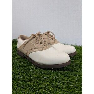 Footjoy Greenjoys Women’s Saddle Soft Spike Golf Shoes Tan White Size 8.5